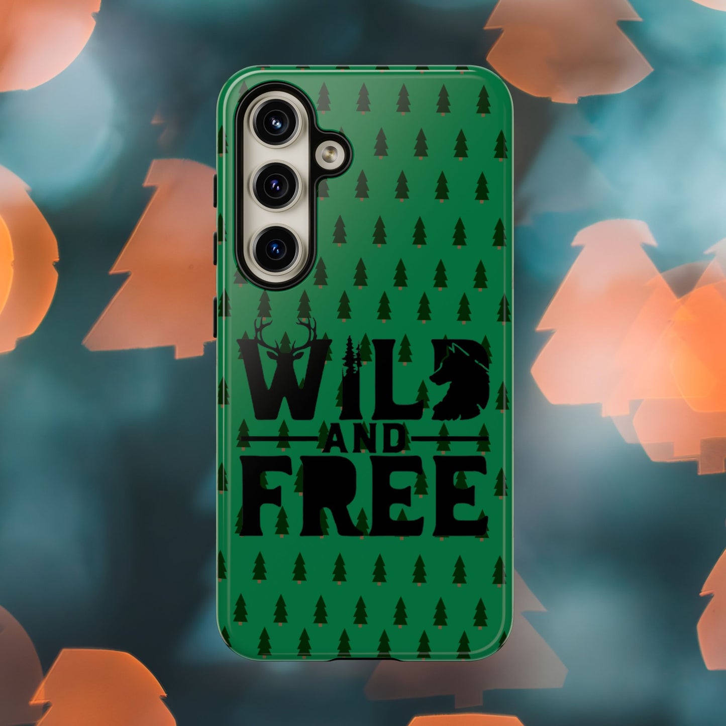 Wild and Free Bear Graphic Phone Case | Forest Pattern iPhone Case