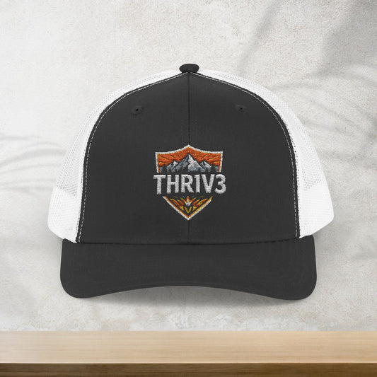 THR1V3 Outdoors – Mountain Trucker Hat - Custom Embroidered Cap