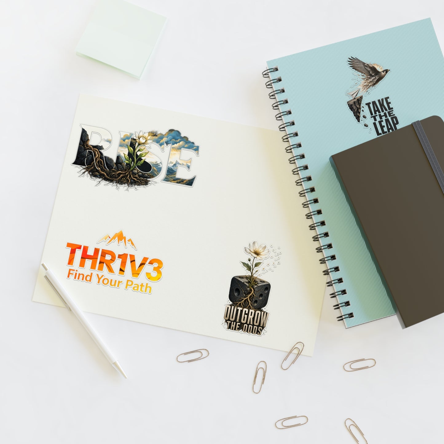 THR1V3 Motivational Sticker Sheet — Mountain & Growth Stickers
