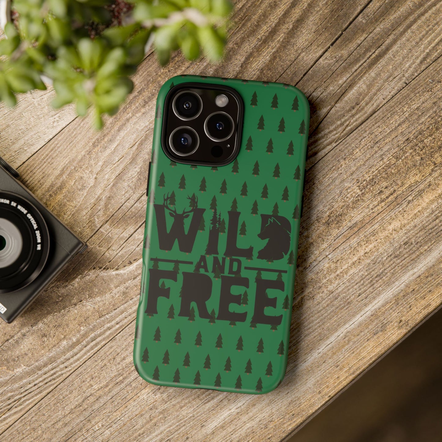 Wild and Free Bear Graphic Phone Case | Forest Pattern iPhone Case