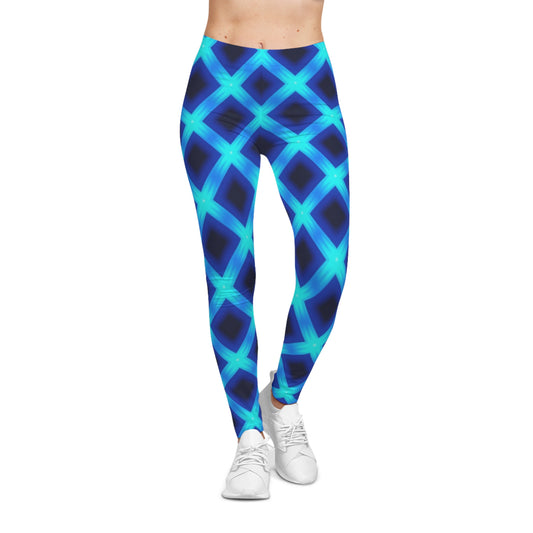 Blue Diamond Pattern Women's Casual Leggings - Comfortable & Stylish Activewear