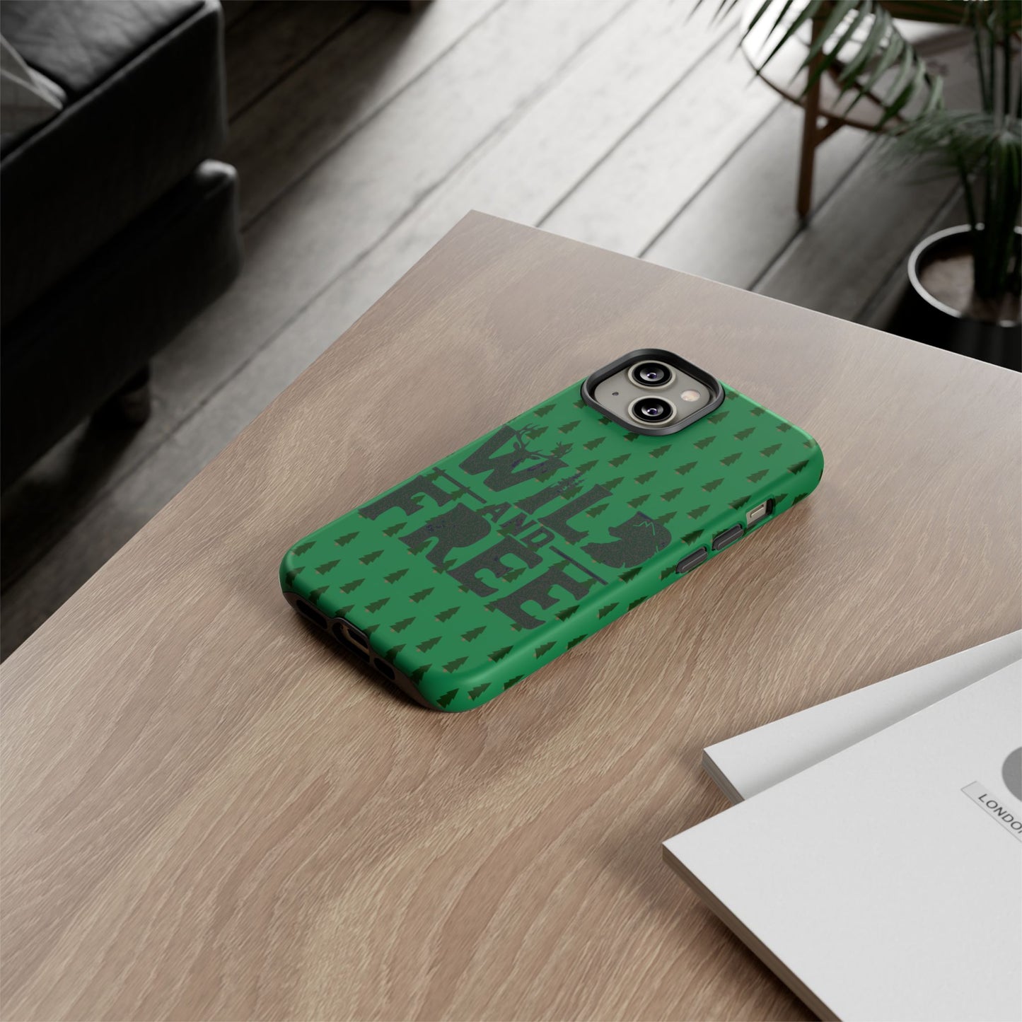 Wild and Free Bear Graphic Phone Case | Forest Pattern iPhone Case