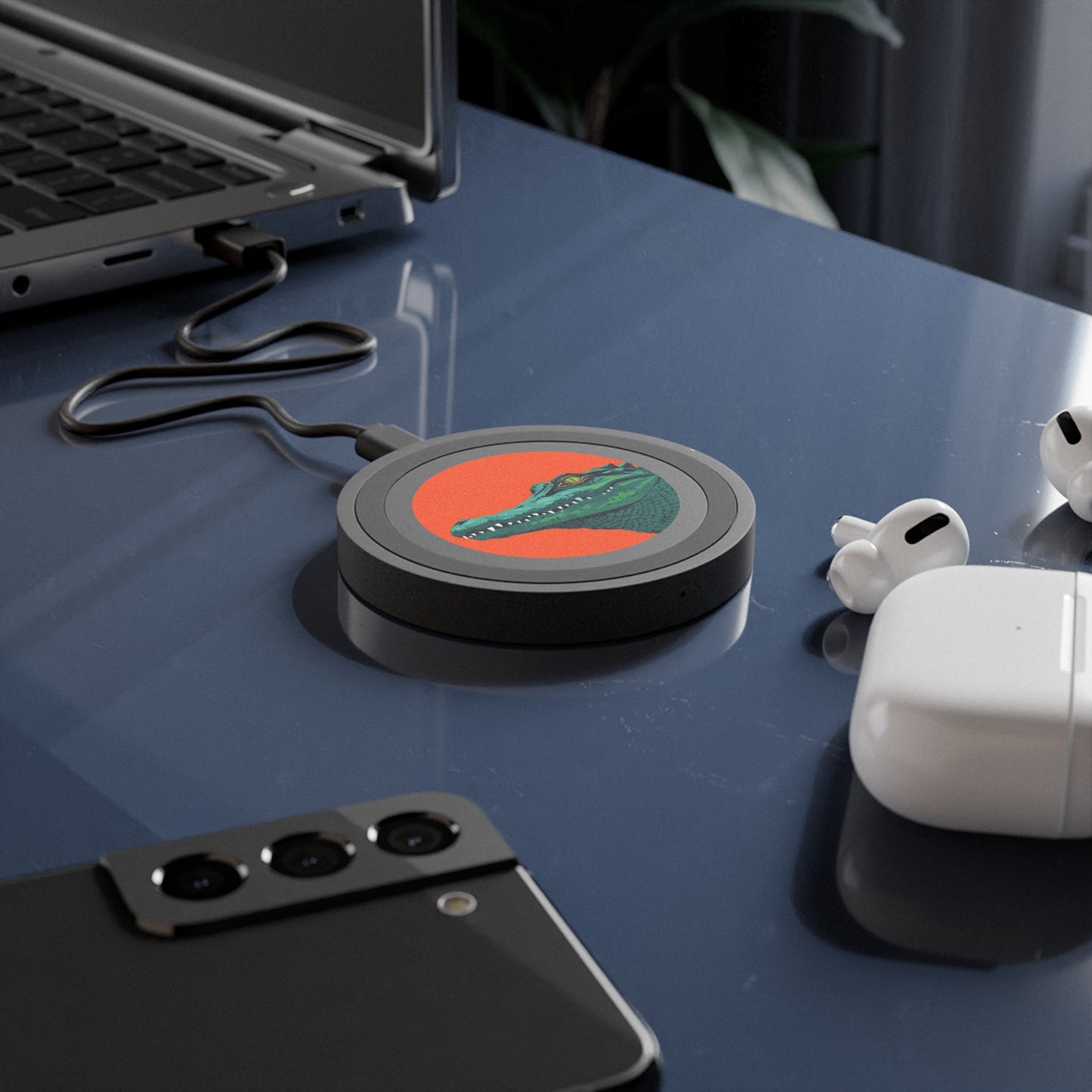 Wireless Charging Pad - Bright Orange Background with Alligator Head Design