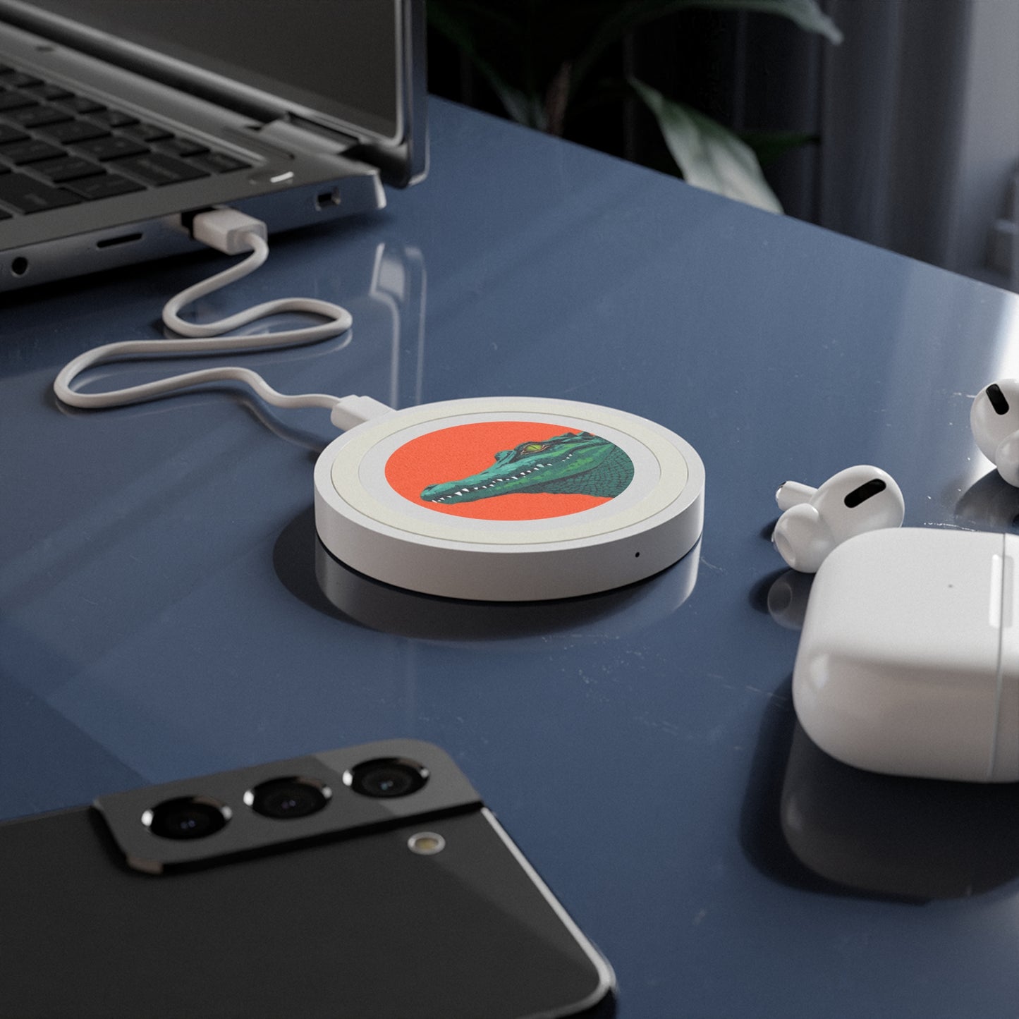 Wireless Charging Pad - Bright Orange Background with Alligator Head Design