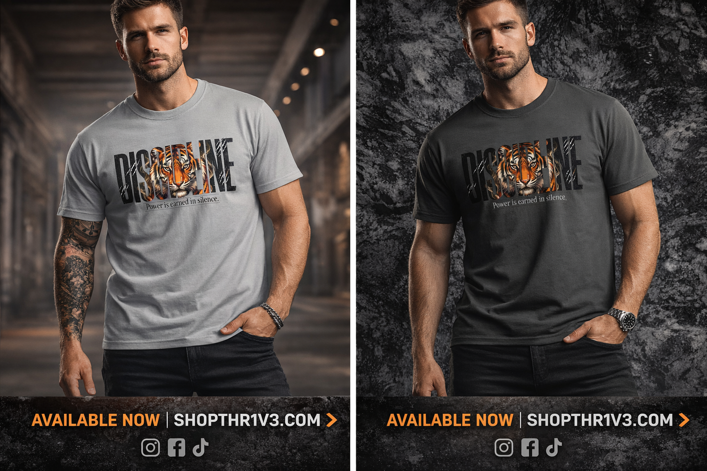 Discipline Tiger Graphic T-Shirt | Motivational Streetwear Shirt | Power Is Earned in Silence