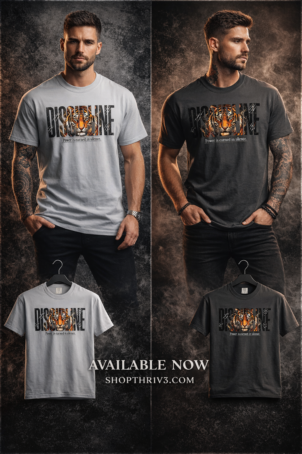 Discipline Tiger Graphic T-Shirt | Motivational Streetwear Shirt | Power Is Earned in Silence